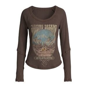 Cleo + Wolf Chasing Dreams Thermal Mountain Graphic Top Brown Granola Girl s